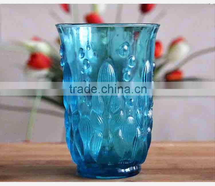 wholesale colored tableware embossed glass tumbler