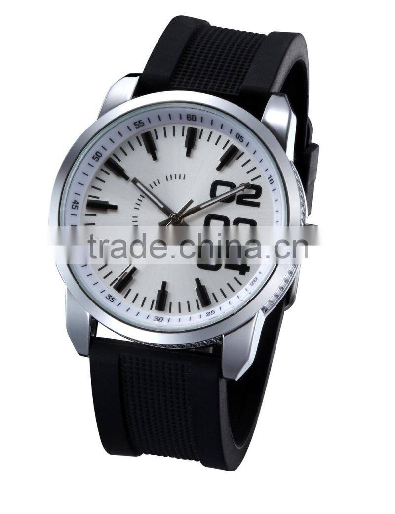 Stainelss Steel Back Rubber Band Fashion Quartz Mens Watch