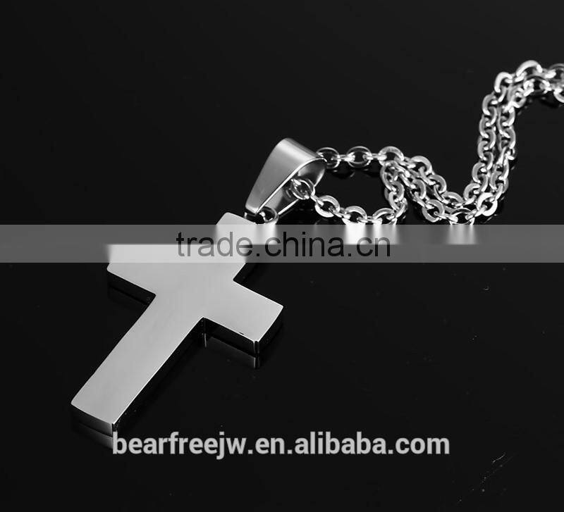 Stainless Steel Carbon Fiber Cross Pendant Necklace High Polished with Free Chain Silver Gold