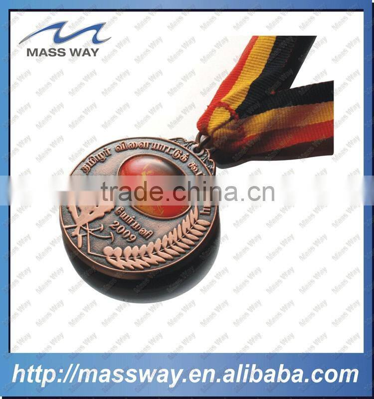 souvenir antique bronze copper customized metal sport medal with ribbons