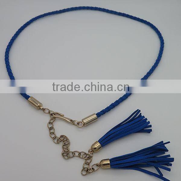 Lady's tassel braided suede leather belt for dress