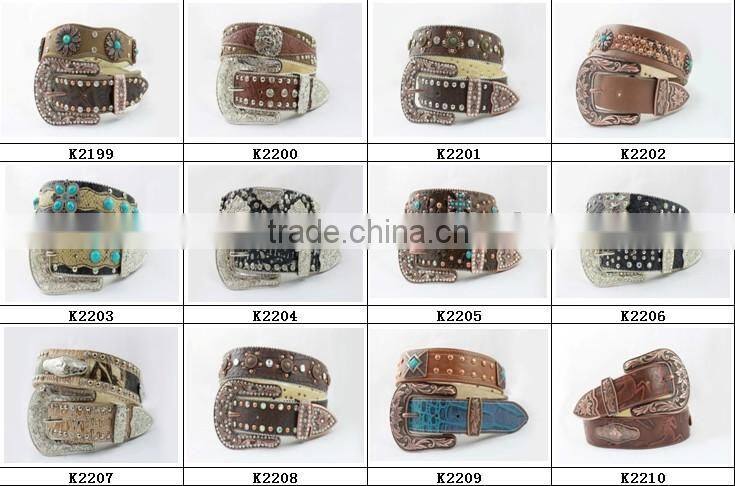 2015 New Design Western Cross Conchos White Croc-Skined Rhinestone Belt