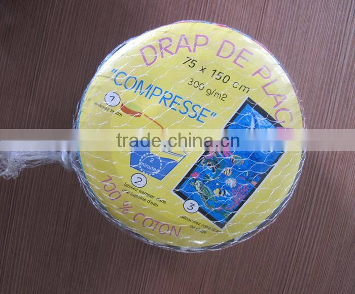 Customer special design triangle shape compressed towel fan-shaped compressed beach towel with velour printing