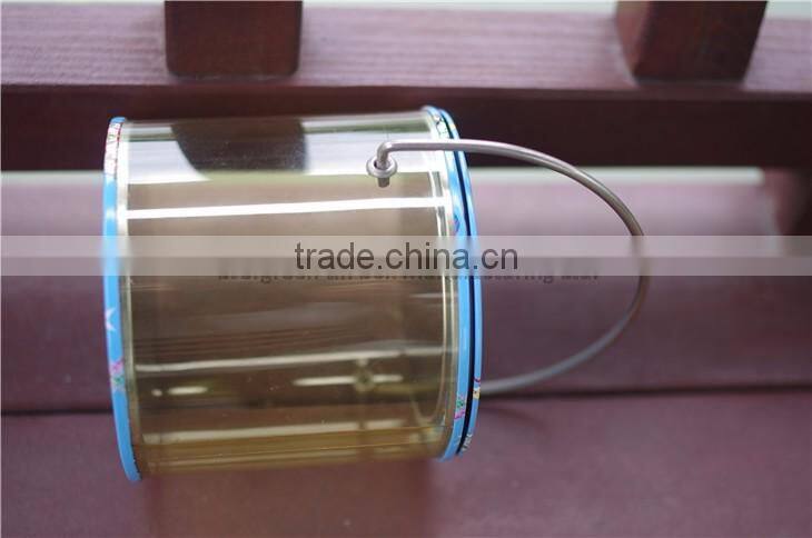 PVC body 10.0*9.0 cm round shape with handle and lift-off lid tin boxes manufacturing