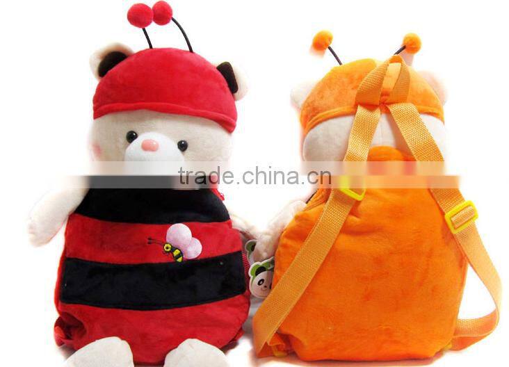2016 new style high quality cartoon bee bear colorful kids plush backpack bag