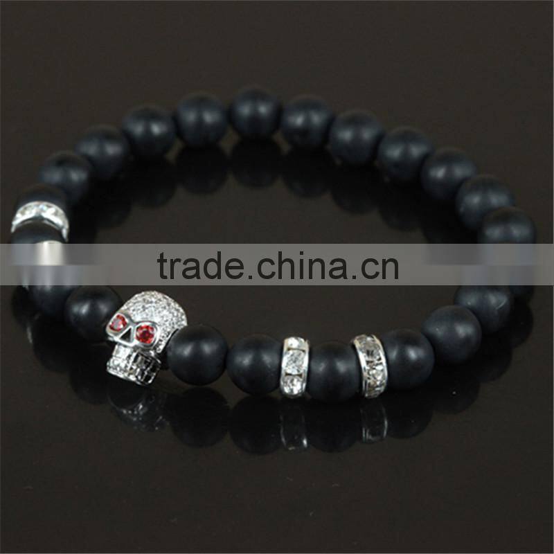 kjl-cst5 New design charm gold/silver skull head men bracelet natural 8mm matte grind stone beads women bracelet as a gift