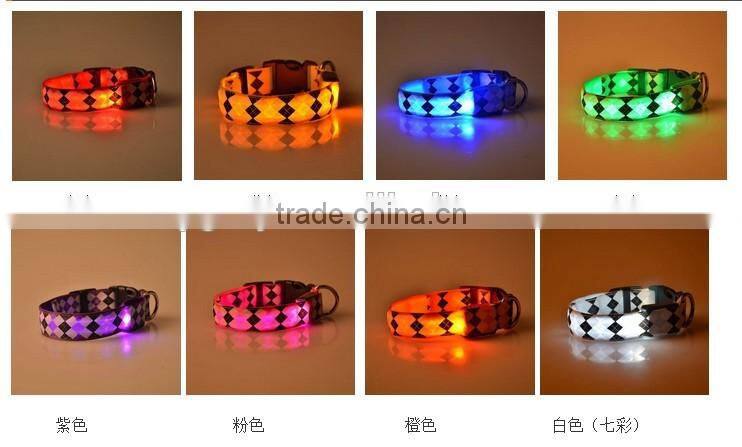 Safety Rhombus Pattern Collar Light Night Up Nylon LED Adjustable Collars S M L XL