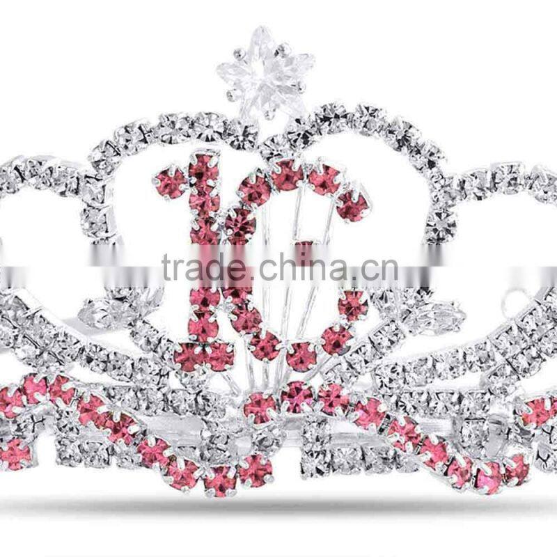 silver pink rhinestone princess sweet 16 birthday tiara