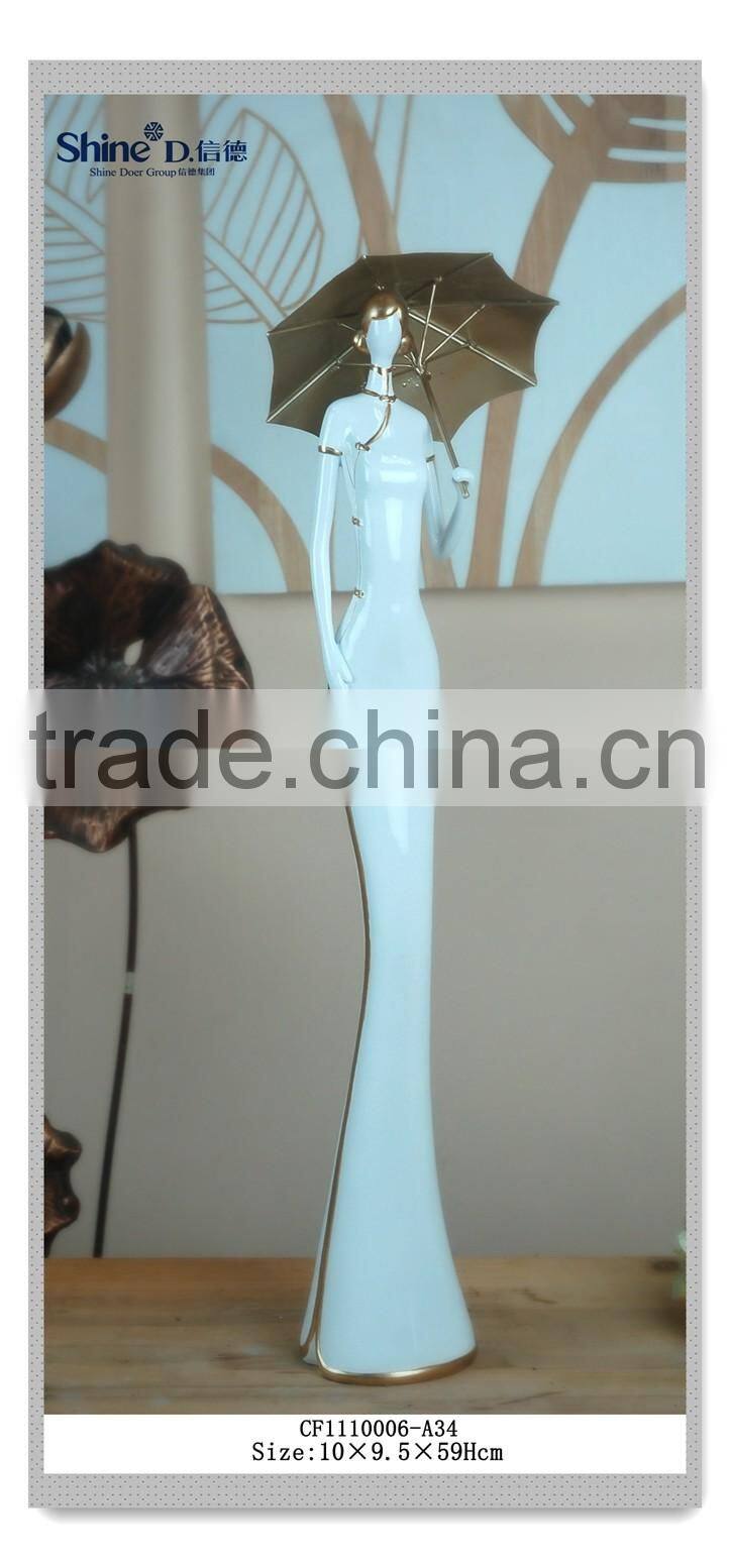 Blue & white Art Collectible Chinese lady Figurine with chinese dress