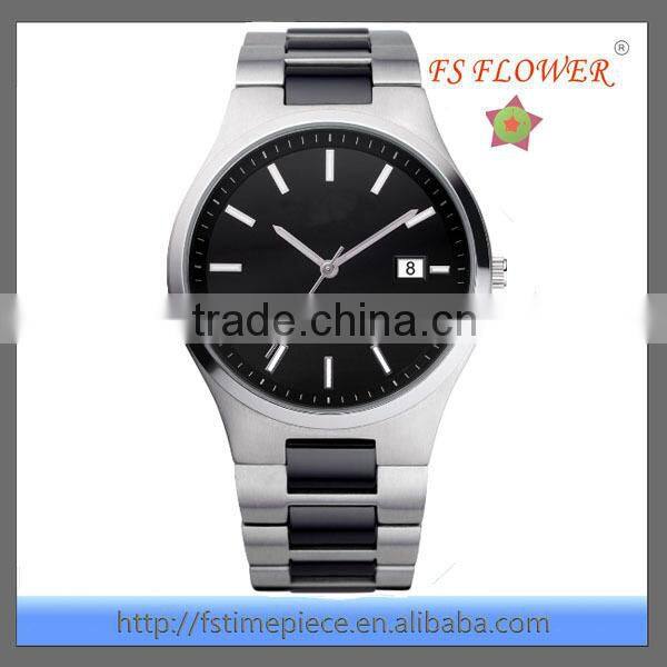 FS FLOWER - Fashion Men Steel Ceramic Two Tone Watch