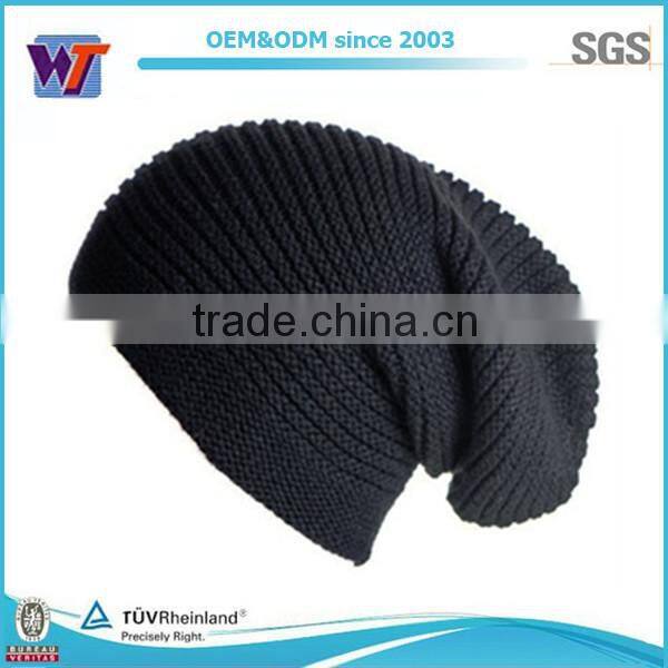 Black Cheap Wholesale Custom Pom Unisex Slouch Beanie Hat