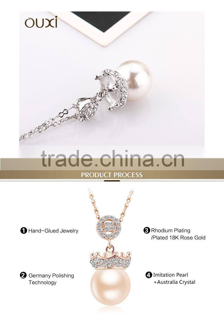 OUXI fashion gold cc pearl necklace made with AAAA zircon 11289-1