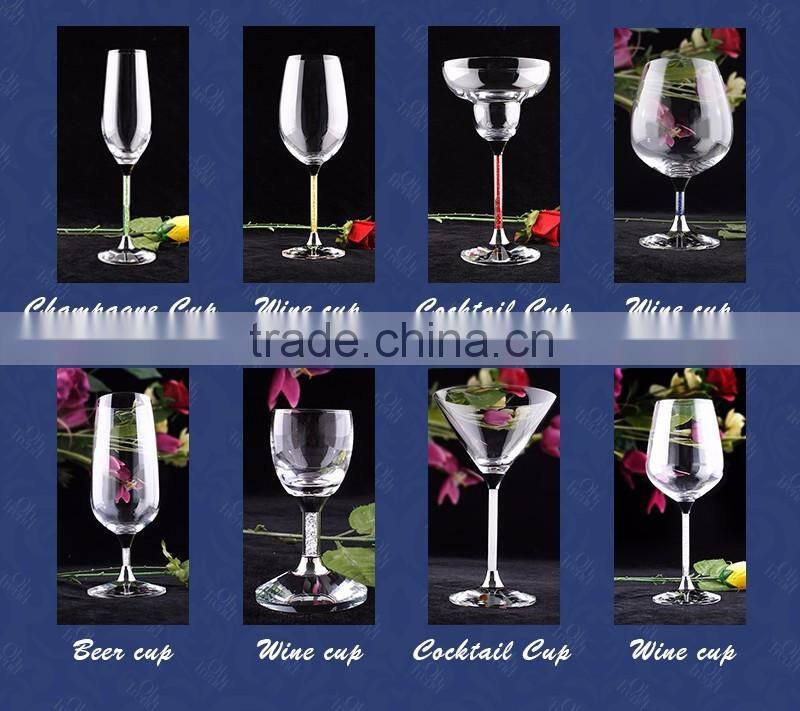 Clear lead free crystal unique cheap color champagne flutes with metal stand