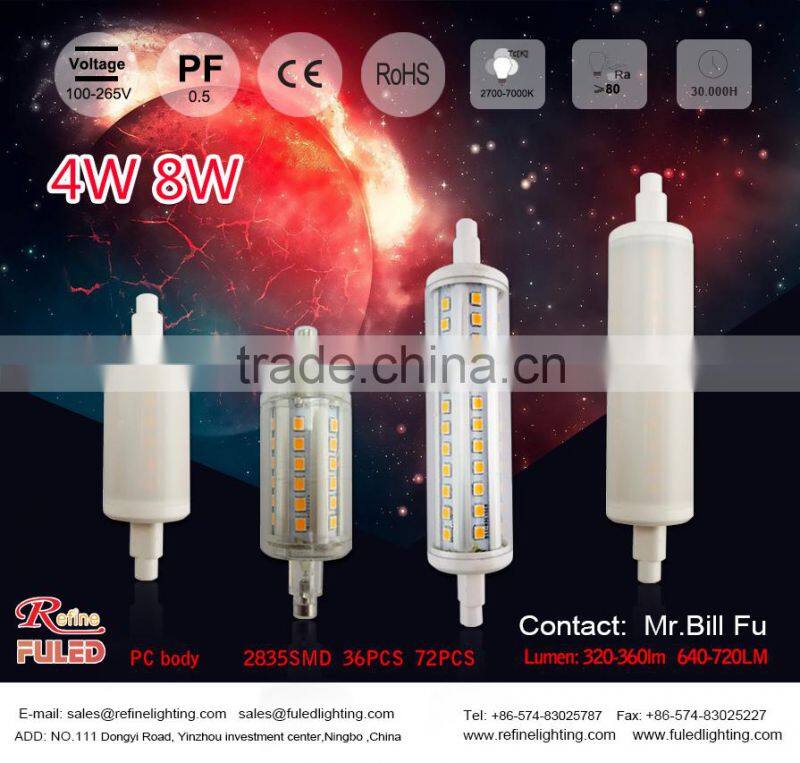 PC body Aluminum Inside led 118mm 8w led R7S bulb