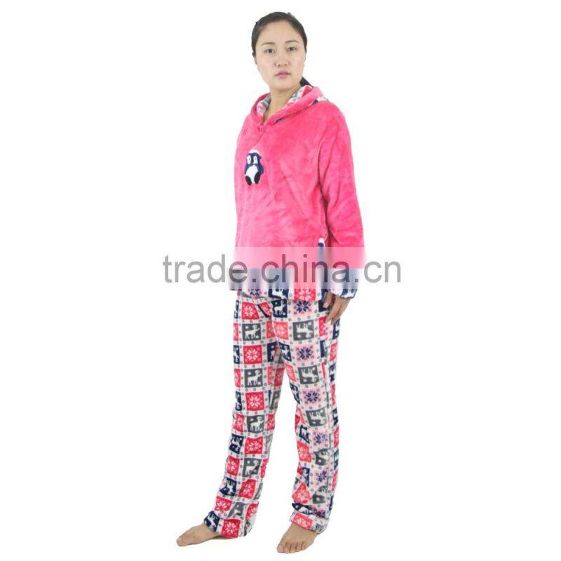 Kevince flannel pyjama set penguin emb deer printcap knitting woman clothing nightwear homewear MOQ 1000sets