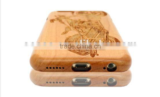 Universal cherry wood Engraving COOL MOTORCYCLE two parts phone case for Iphone 6