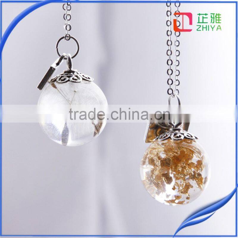 20mm Clear transparent resin ball with dandelion,dandelion resin ball with wish pendant