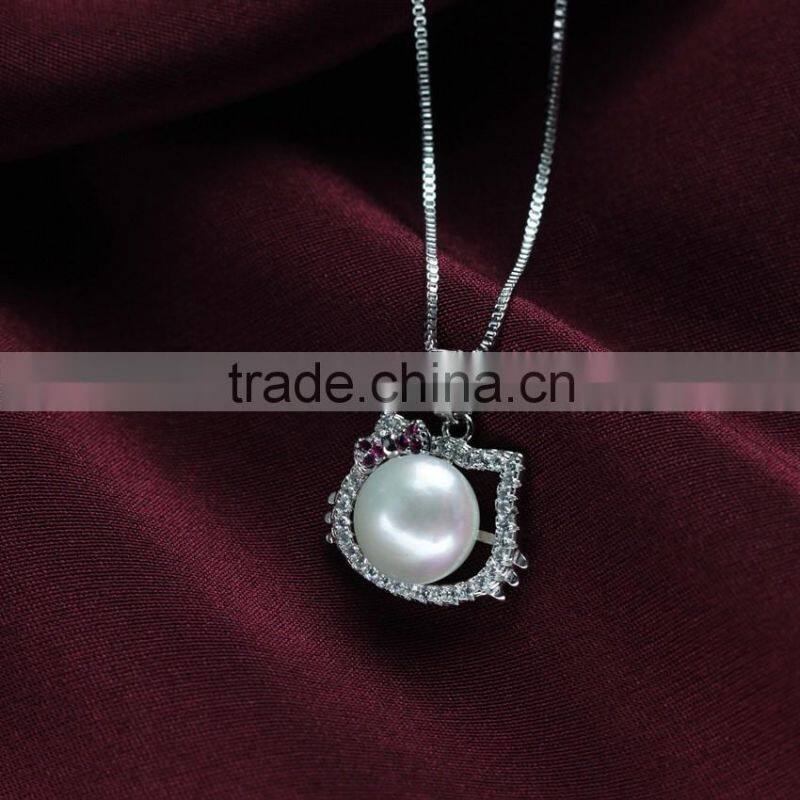 9-10mm AAA button 925 silver cat shaped animal print pearl pendant