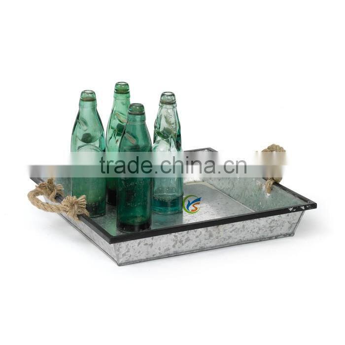 Shabby Metal Drinks Tray with 2 Metal Handles