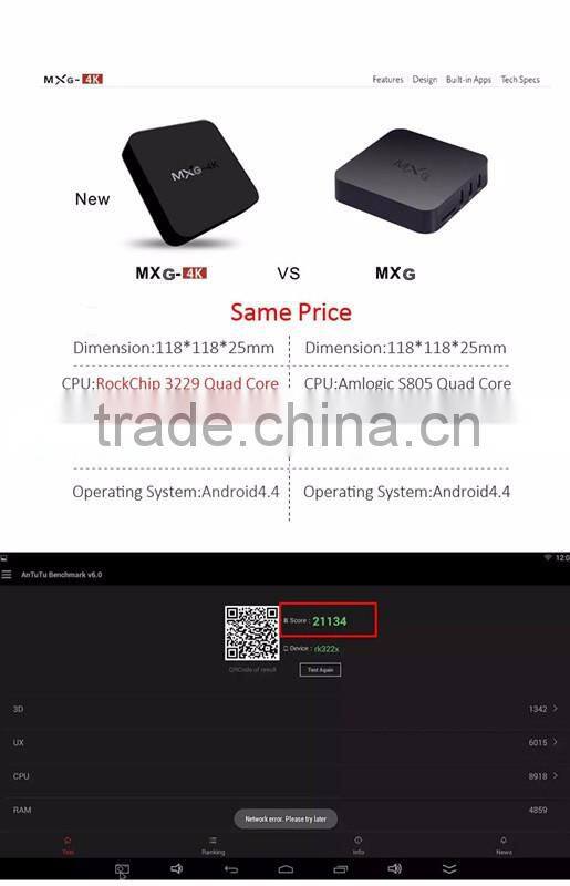 2016 Android intelligent media player mxg tv Amlogic S805 Quad Core MXG 4K RK3329 android TV box