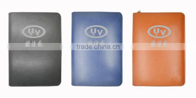 Black pu leather zip A4 file organizer folder case with calculator