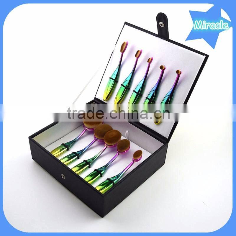 Top quality gift box 10pcs custom makeup brush private label BB cream toothbrush make up brushes rainbow oval makeup brush set