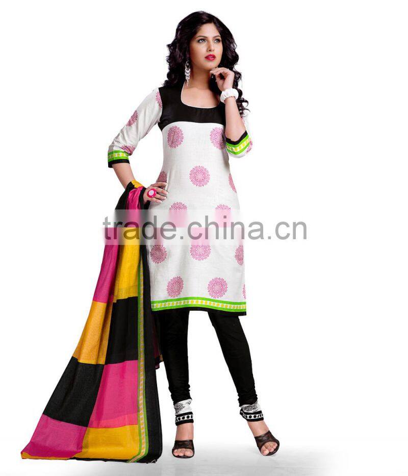 White and pink south cotton dress material