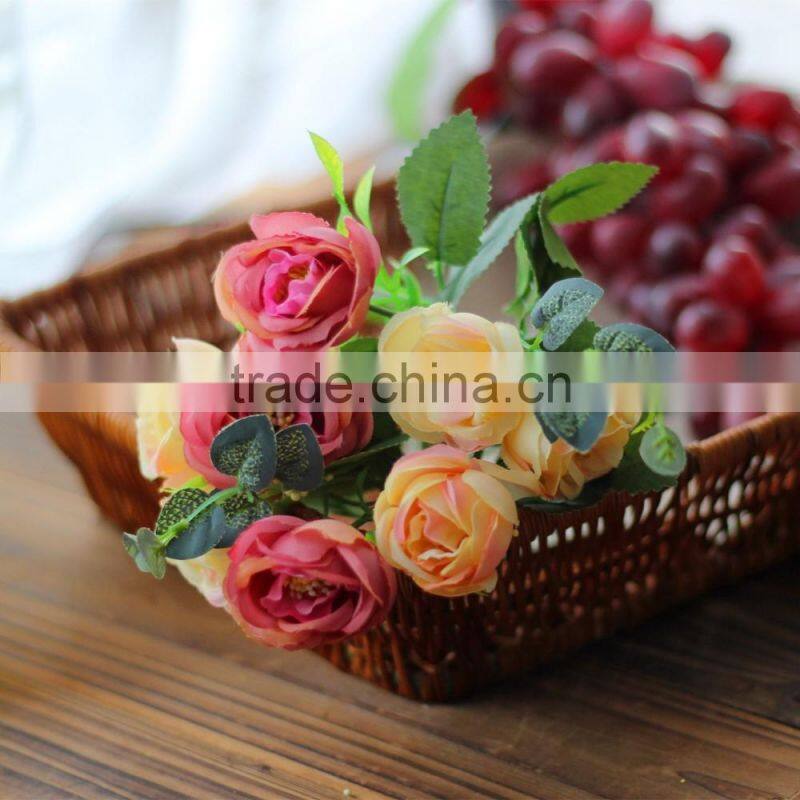 fake flower rose bush in mini head for home decoration in factory sale