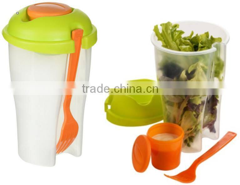 Portable Salad Container For Lunch To Go Includes Plastic Salad Shaker,Plastic Dressing Containers and Forks Compact