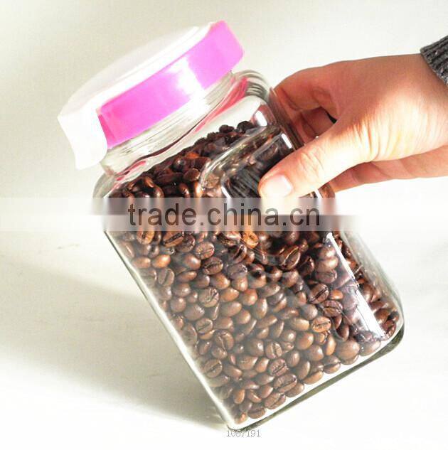 zibo square food use glass grain jars for nut with lid and handle