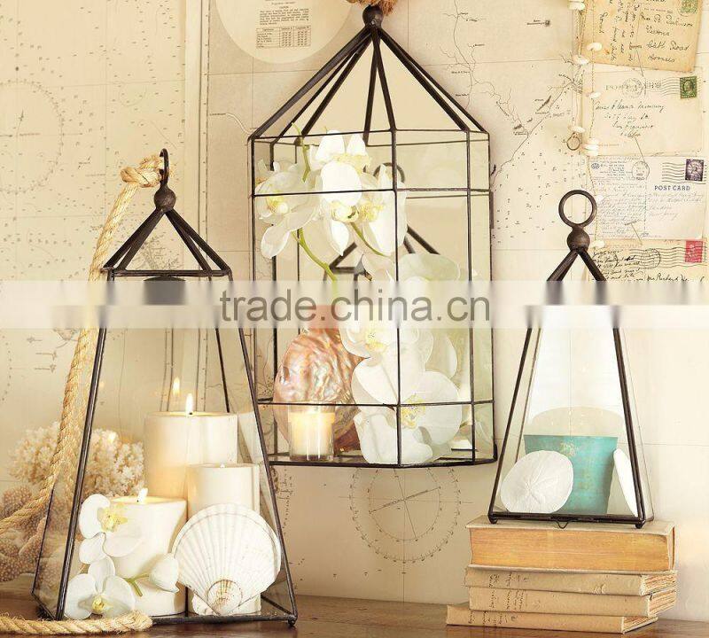 shiny metal & glass antique lantern