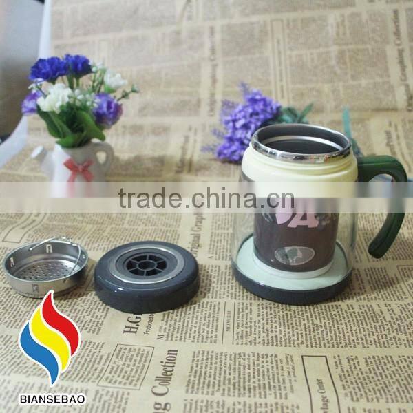 Straight body double wall stainless steel cup with handle