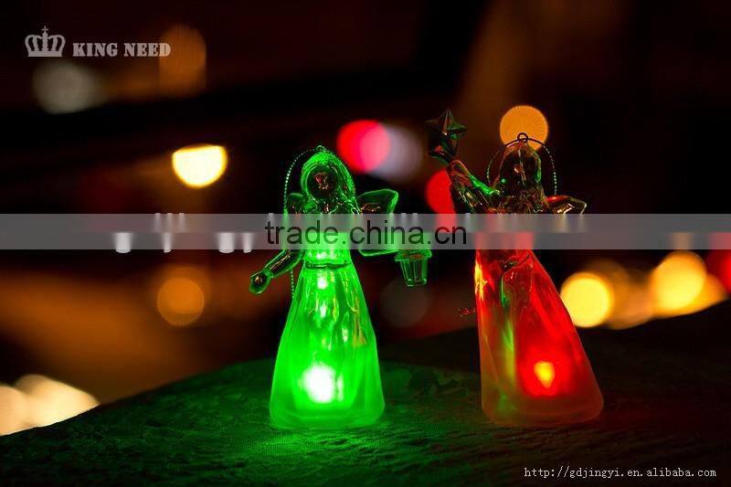 clear Acrylic angel figurines with led RBG 7 colors light Xmas ornament