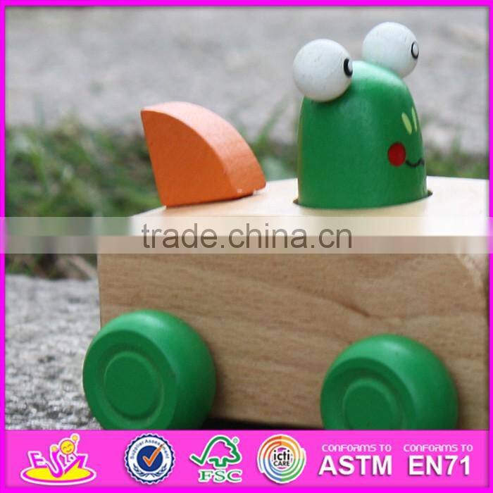 2017 New products funny frog car children toy wooden animals W04A323