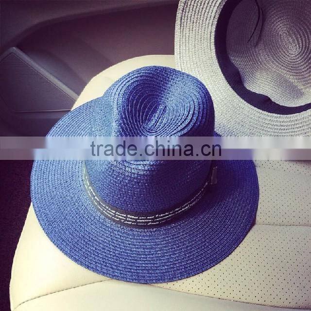 Metal standard British wind spring/summer days pure color printing letters straw hat female temperament sunshade little hat