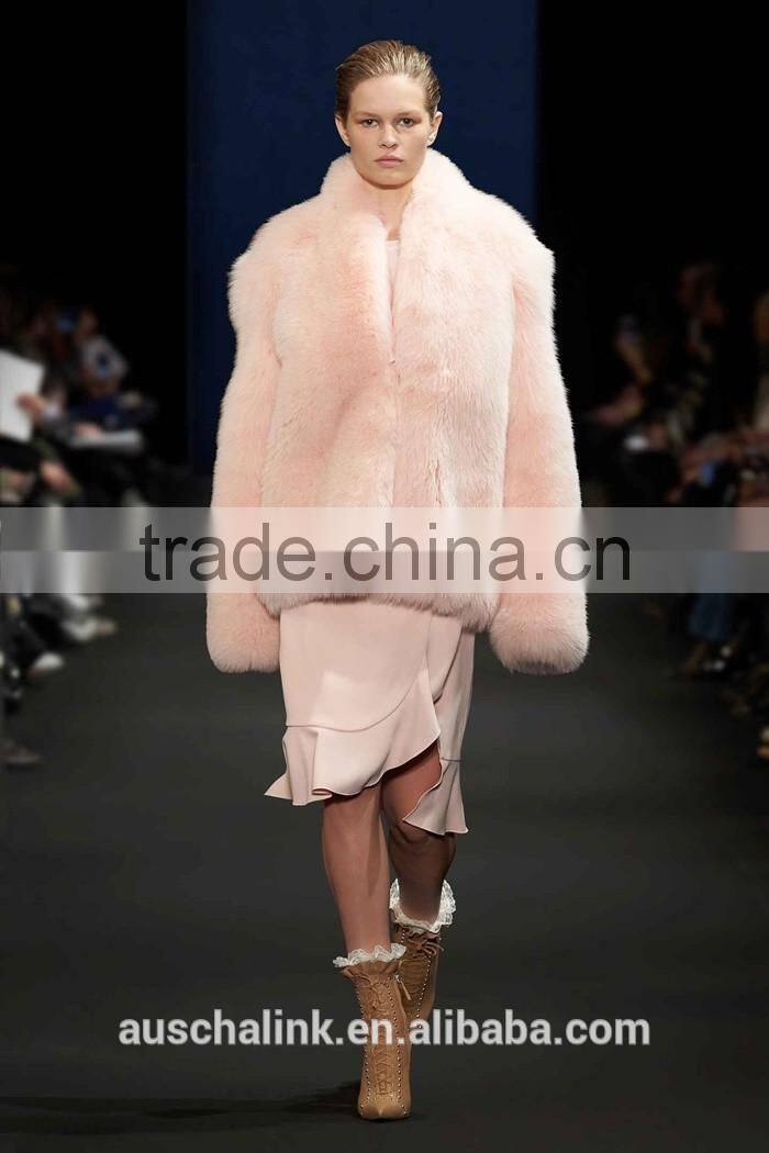 2016 best selling winter women pink sexy fox fur coat OEM service