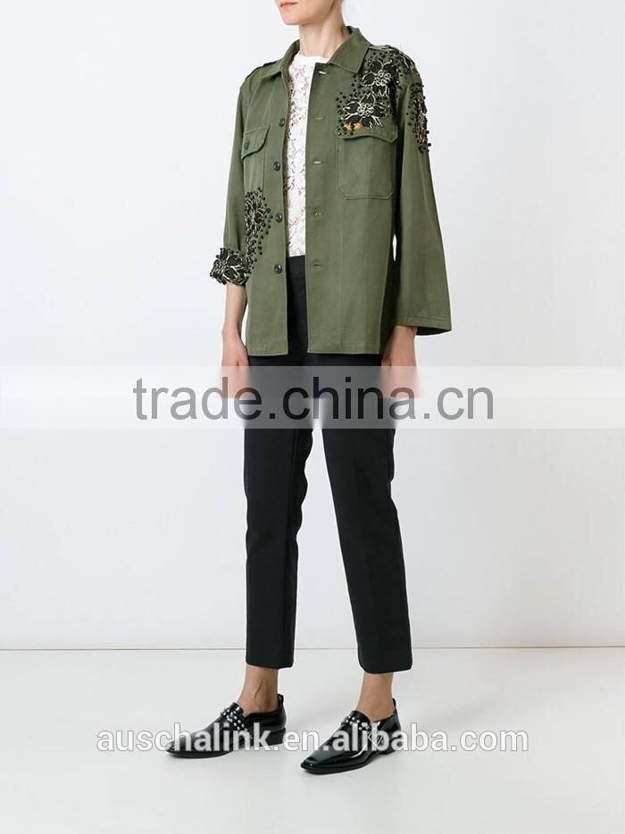 100% cotton women military olive green jacket customized