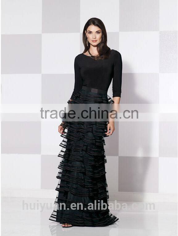 2014 fashion woman long sleeve organza patterns evening dress