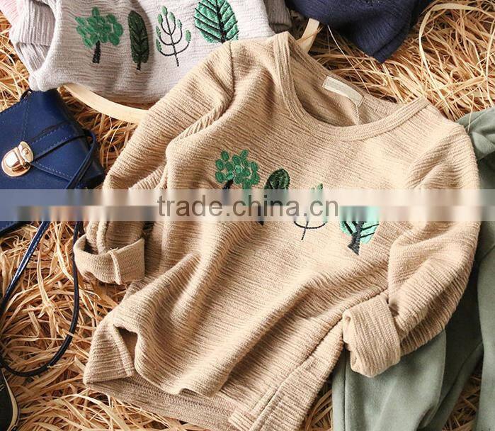 YE5157 Autumn 2017 children clothing Korean embroidery tree children t-shirt