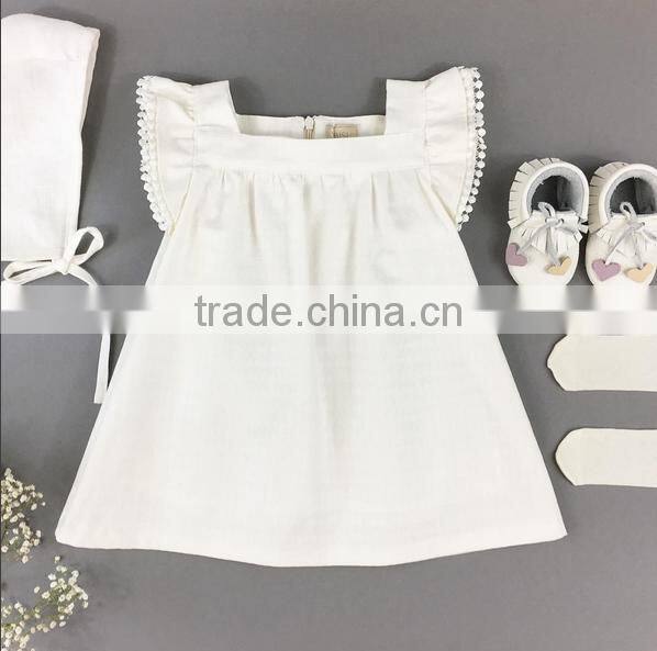 Boutique Baby Frock Design Plain White Western Dress Cotton Girls Party Dresses