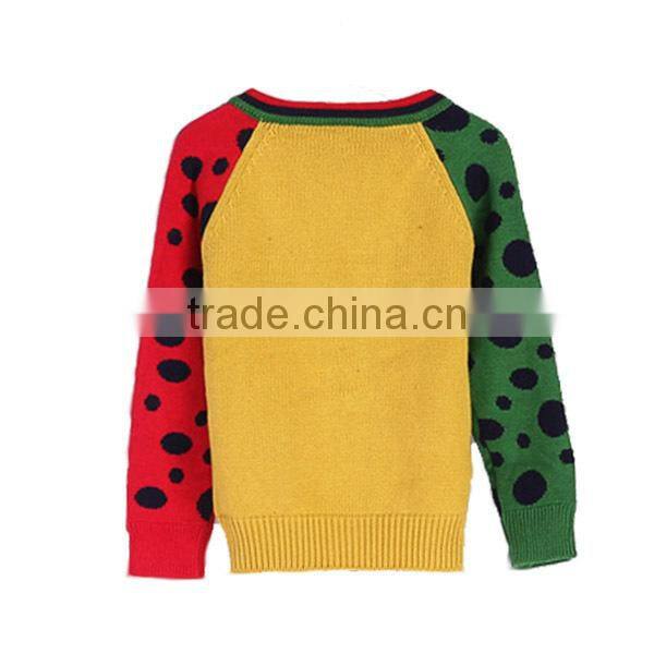 High Quality Contrast Color Cable Knit Boy's V-neck Cardigan Sweater