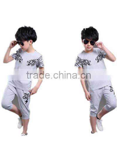 custom wholesale good quality summer boy t shit suit with printing dragon children shirt