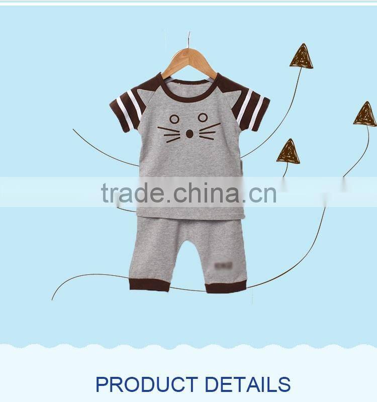 Summer kids shirt short sleeve stripe cute cartoon two pieces baby clothing set