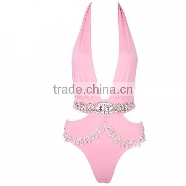 Sexy mature monokini with rhinestone