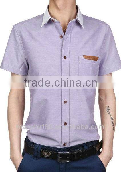 mens short sleeve leather label custom oxford shirt