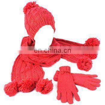 2015 Fashionable new design pretty warm soft lady knit winter hat, scarf and gloves set