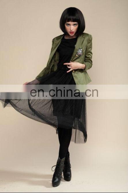 Academy style fashion design badge embroidered mini suit coat for ladies