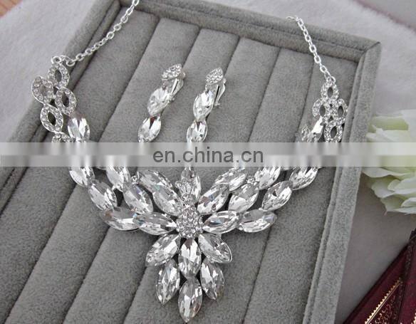 Luxurious Leaf crystal bridal wedding necklace+earrings+tiara jewelry sets jewelry wholesale china