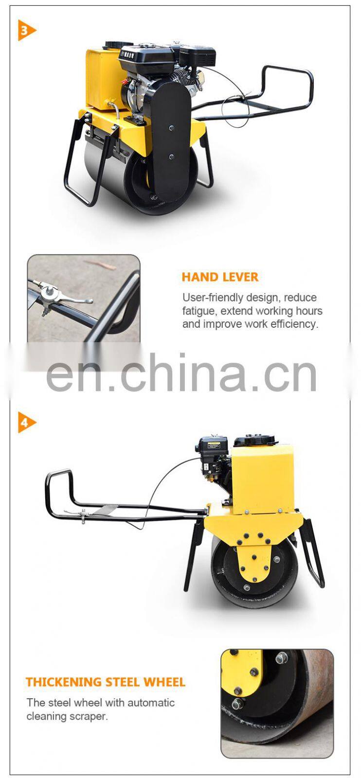 Hand-held single wheel manual vibration road roller compactor for trench backfill