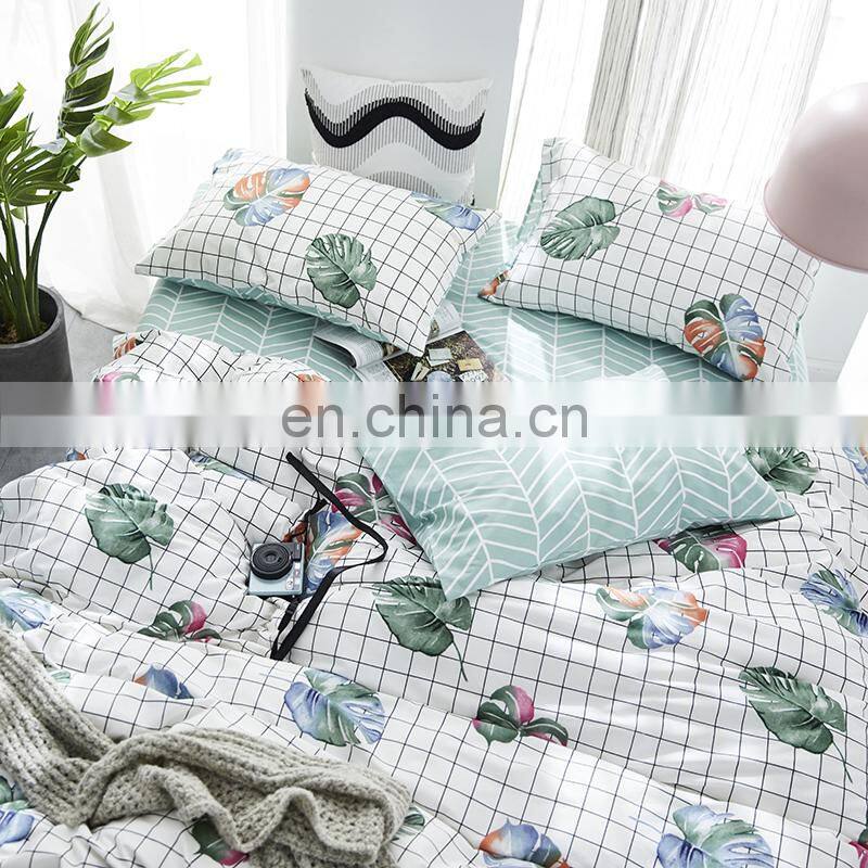 i@home 100% cotton modern bedding sets linen sheets duvet cover with palm leaves delicate pattern for living room